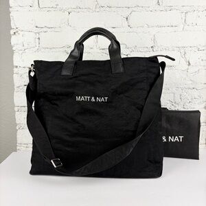Matt & Nat Tote Black Nylon Top Handle Crossbody Messenger Travel Gym Bag Large